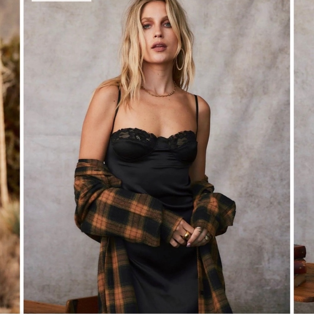 NWT 12th Tribe Candace Black Mini Slip Dress